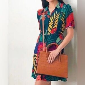 ZARA TRF Tropical Floral Leaf Button Down Dress, Size L